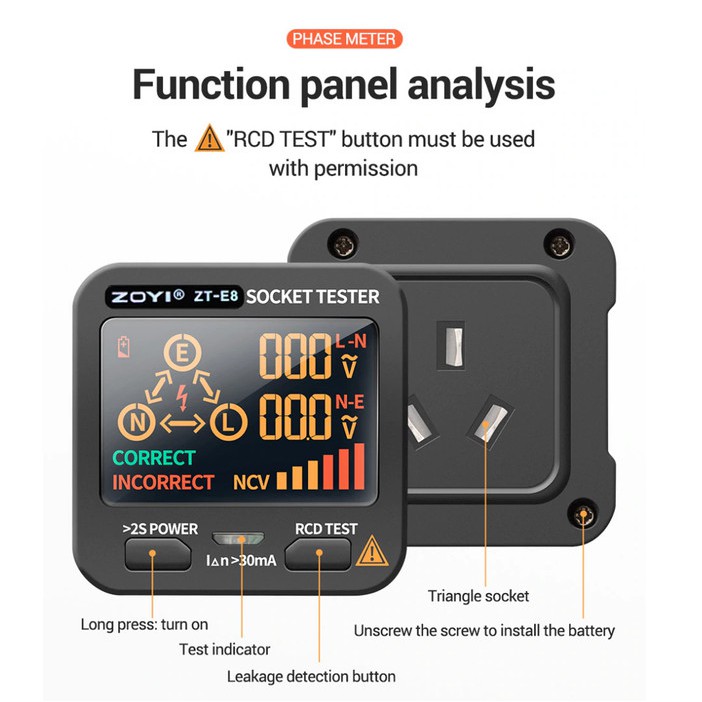 Zoyi ZT-E8 Digital Smart Socket Tester Voltage Test Socket Detector AC