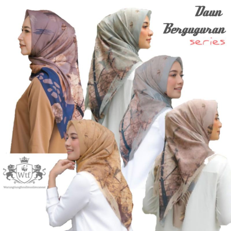 HIJAB SEGI EMPAT VOAL MOTIF LASERCUT PREMIUM BEST SELLER // Daun Berguguran series