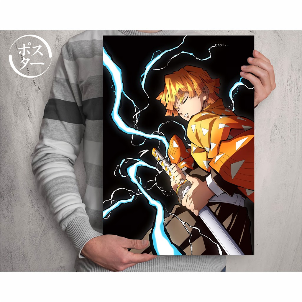 Koleksi Poster Anime Kimetsu no Yaiba - Demon Slayer B - Tanjiro Nezuko Zenitsu Inosuke - Size A3+-Zenitsu B