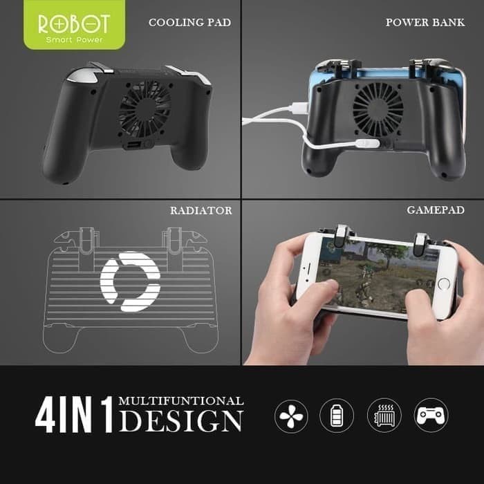 PROMO (BISA COD) Robot RT-GP02 Shooting Game Controller Black / Gamepad Fan 4 in 1 / Powerbank Hitam Original Resmi