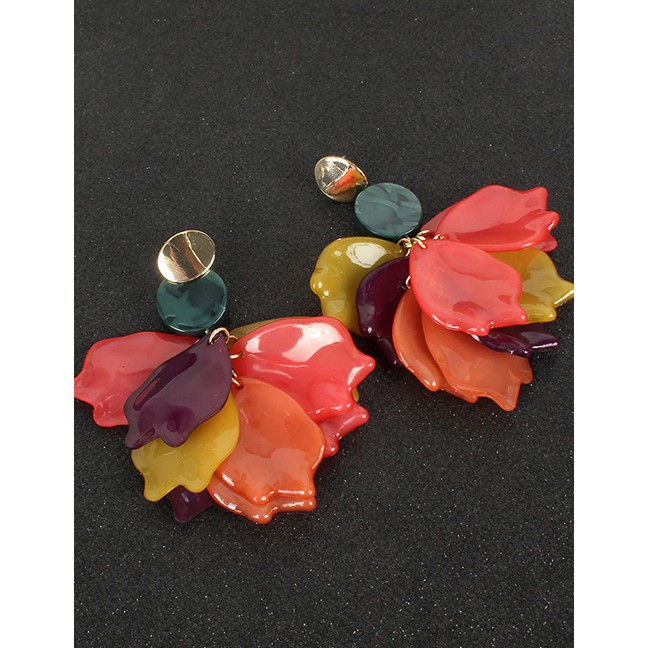 LRC Anting Tusuk Fashion Color Acrylic Petal Long Resin Contrast P09913