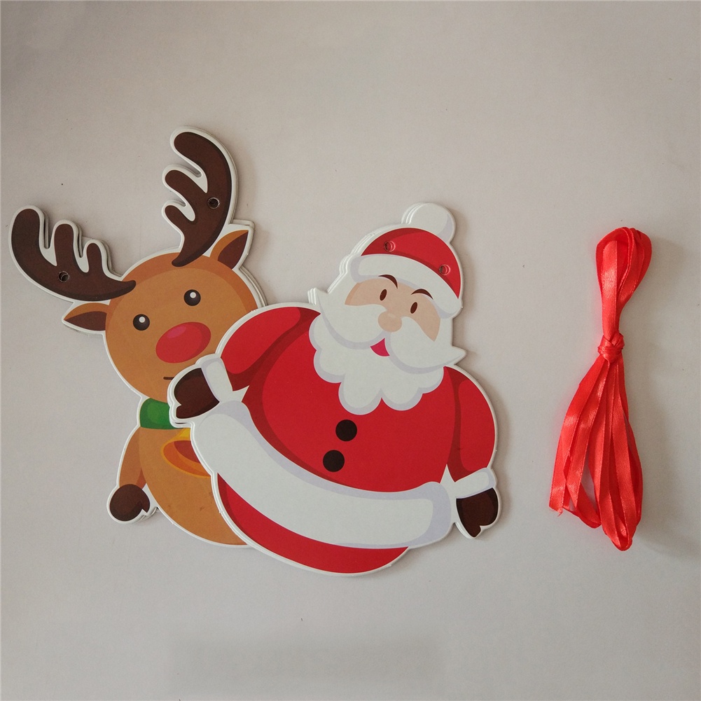 Christmas Santa Claus Paper Window Hotel Scene Decoration Pulling Flag Bunting Hanging Flag OW