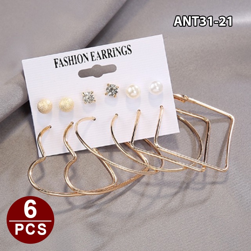 1set 6pasang Anting Wanita korea Tusuk Gantung Desain Geometri Rumbai Alloy fashion import ANT31-ANT31-21