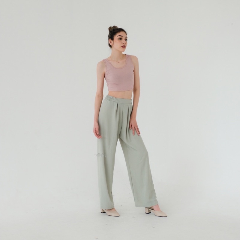 (M-XXL) Highwaist Basic Flowy Wide Pants Pallete 1