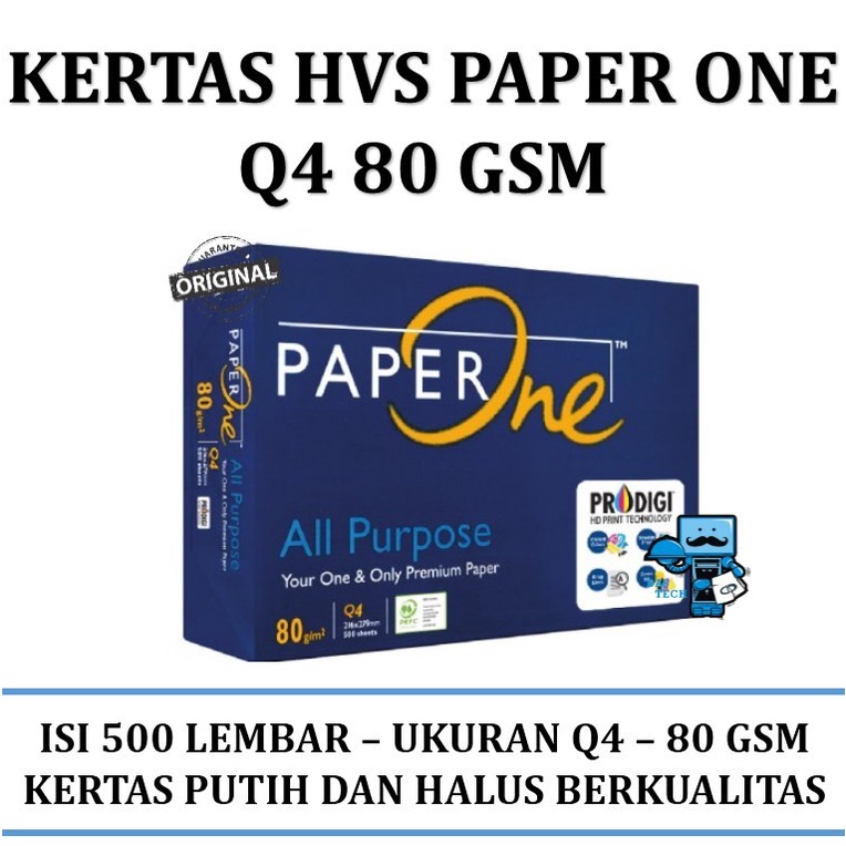 

Kertas HVS Paper One Quarto Q4 80gram - 1 Rim 500 lembar