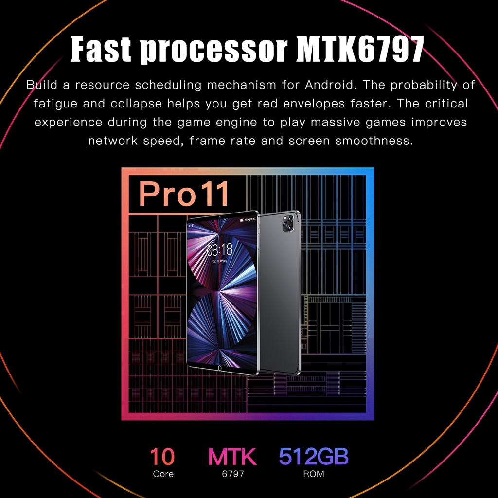 【Promosi Besar】2023 Hot Jual Android 10.0 ipad Pro11 Tablet PC 10.1 inch Layar Penuh Layar HD 12GB + 512GB GB Sistem Android WiFi Dual SIM, Koneksi Bluetooth tablet murah belajar 5G