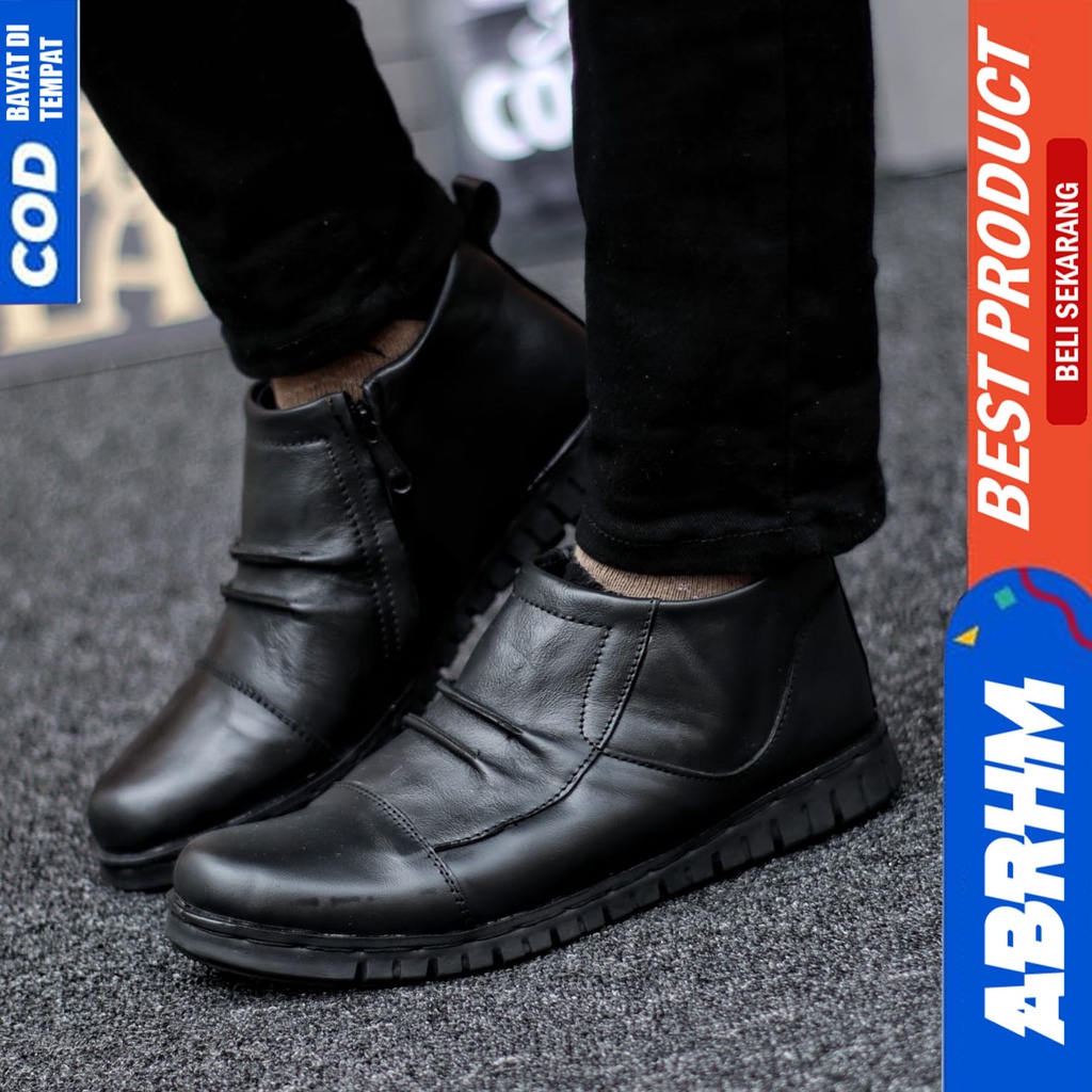 Sepatu Boots Pantofel Formal Kulit Asli Kerja Kantor Hitam Pria Abrhm Estem