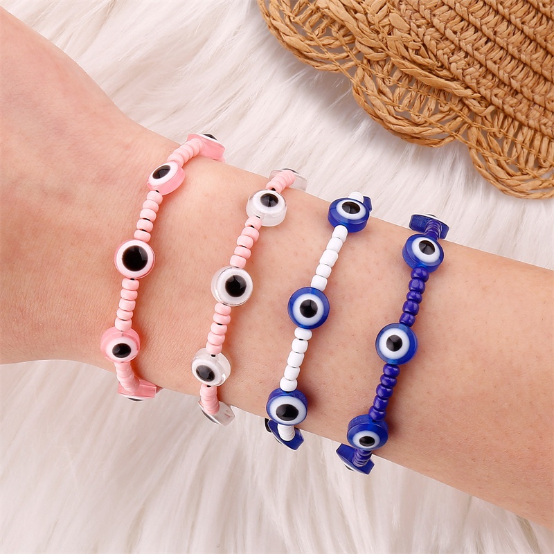 Gelang Tangan Tali Kepang Adjustable Motif Mata Iblis Warna Pink / Biru / Merah Untuk Pria / Wanita / Pasangan