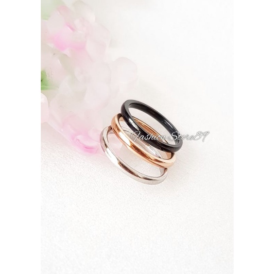 Cincin Titanium simple Tipis Cincin Ukuran 1.5mm Titanium antikarat fashion Simple Black gold Rosegold