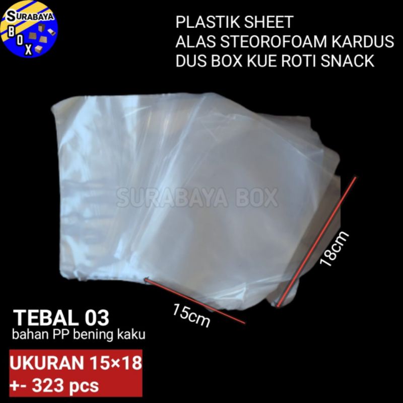 

PLASTIK SHEET 15x18 cm / ALAS STEOROFOAM KARDUS DUS BOX KUE ROTI SNACK