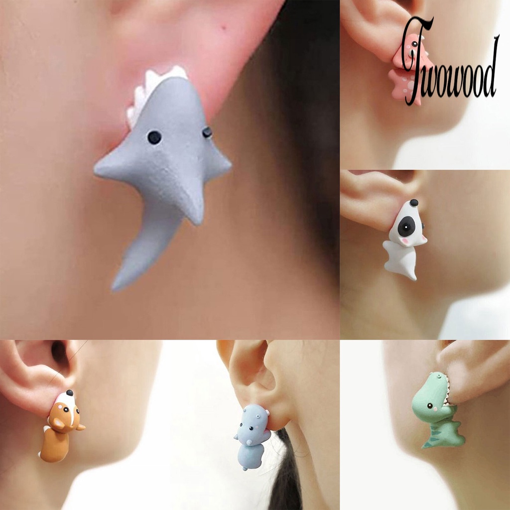 Anting Stud Bentuk Kartun Hewan 3D Bahan Alloy Untuk Wanita