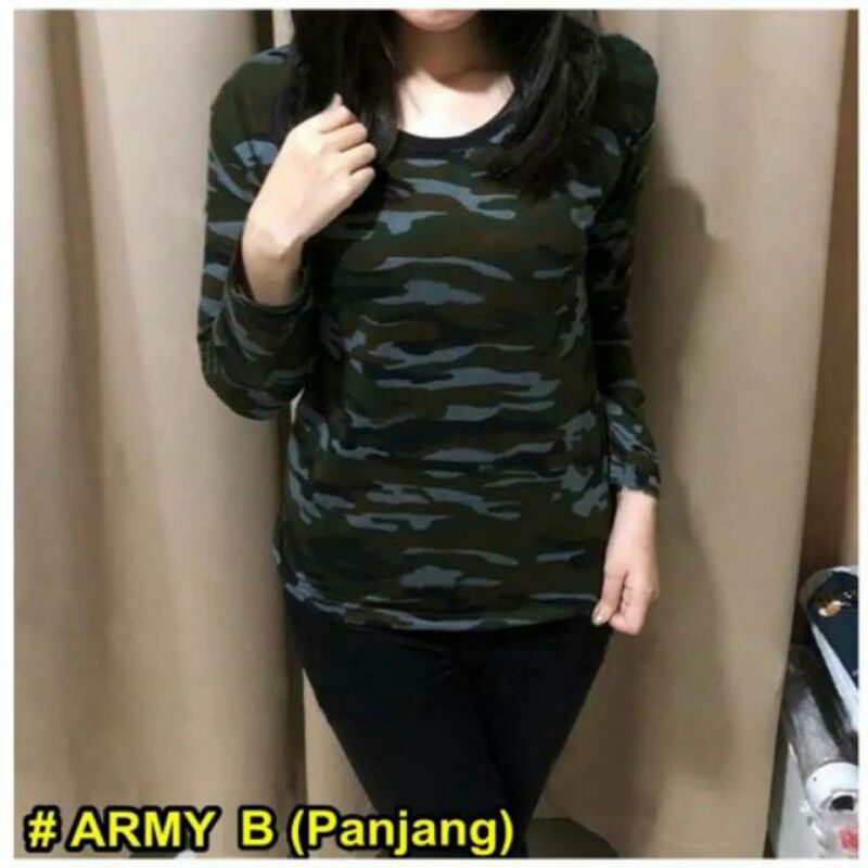 KAOS WANITA ARMY TENTARA LORENG BAJU CEWEK ARMI LENGAN PANJANG SIZE M - XXL