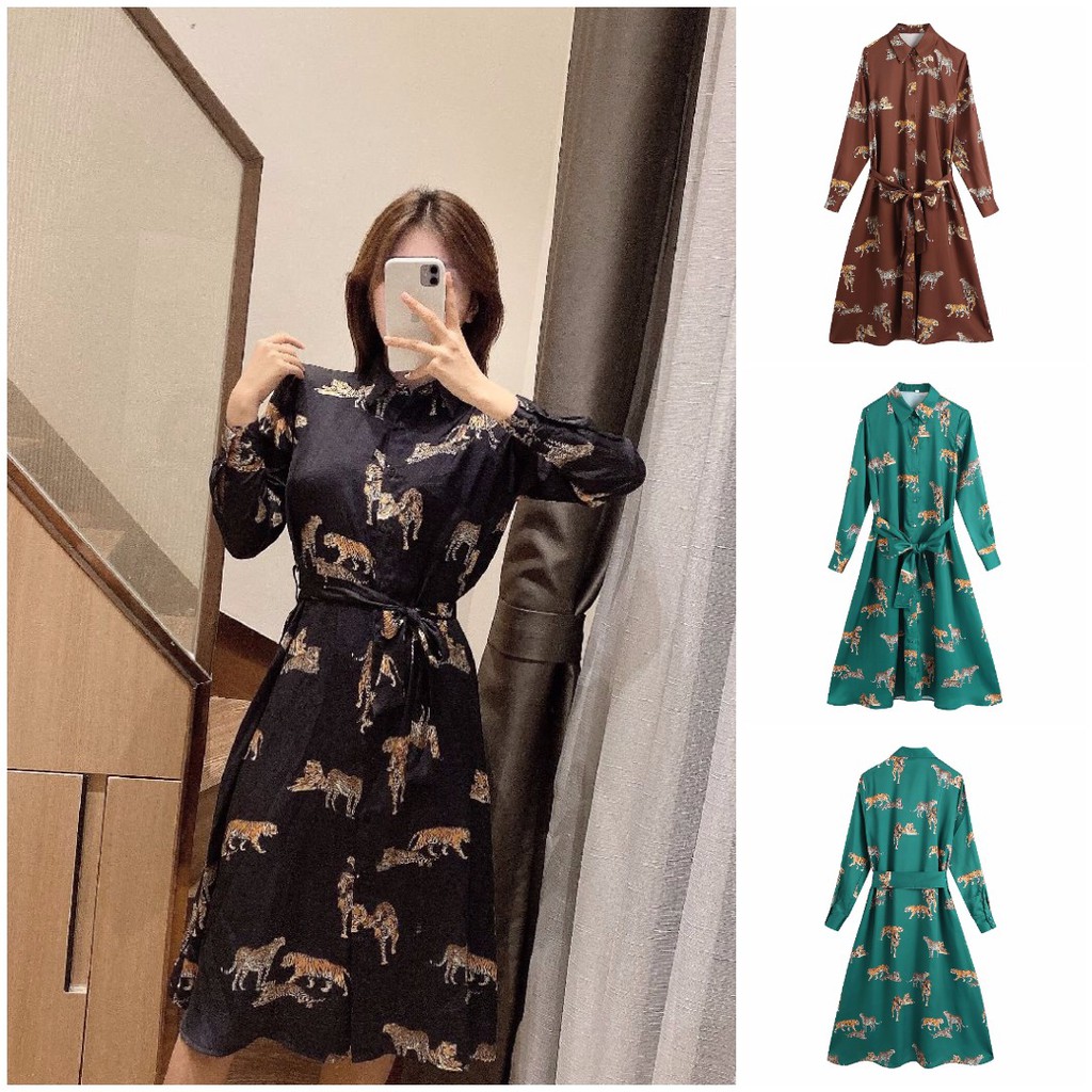 DRESS PESTA IMPORT MOTIF MACAN DENGAN BELT ELEGAN IMPORT PREMIUM VEN8938