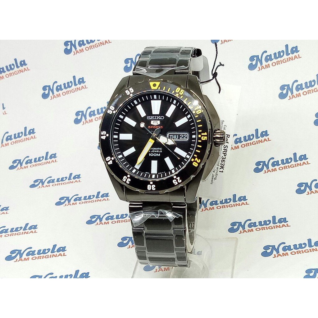 Seiko 5 Sports SRP363K1 Automatic Black Bracelet - Jam Tangan Pria SRP363