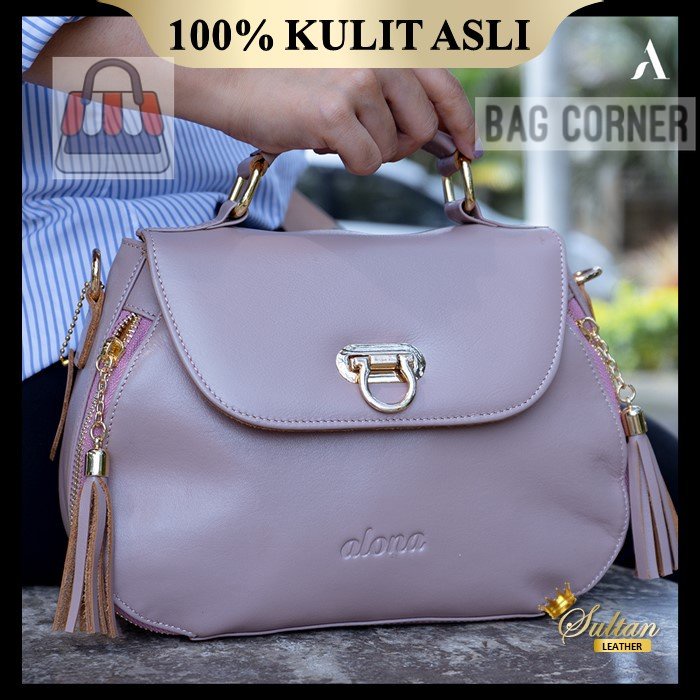 BagCorner - Tas Selempang Kulit Wanita Sling Bag Branded Original Kulit Sapi Asli Premium Alona Viol