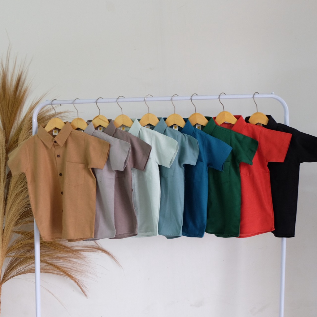 Nino Kemeja Anak Lengan Pendek Polos Bahan Katun Linen XS-M