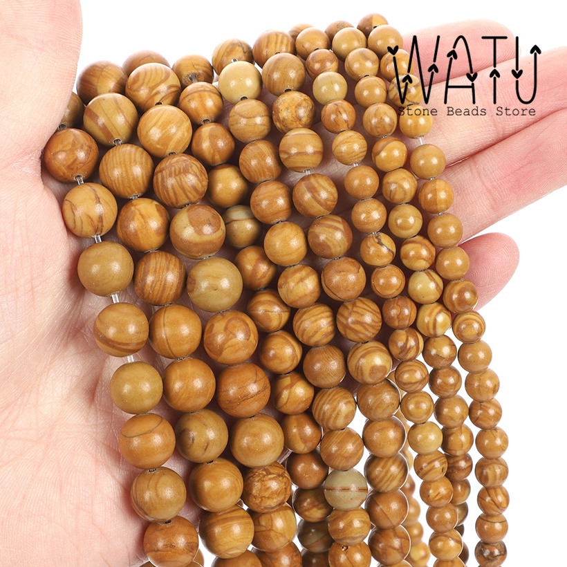 Manik Batu Alam Motif Kayu Dyed Wood Grain Round Beads