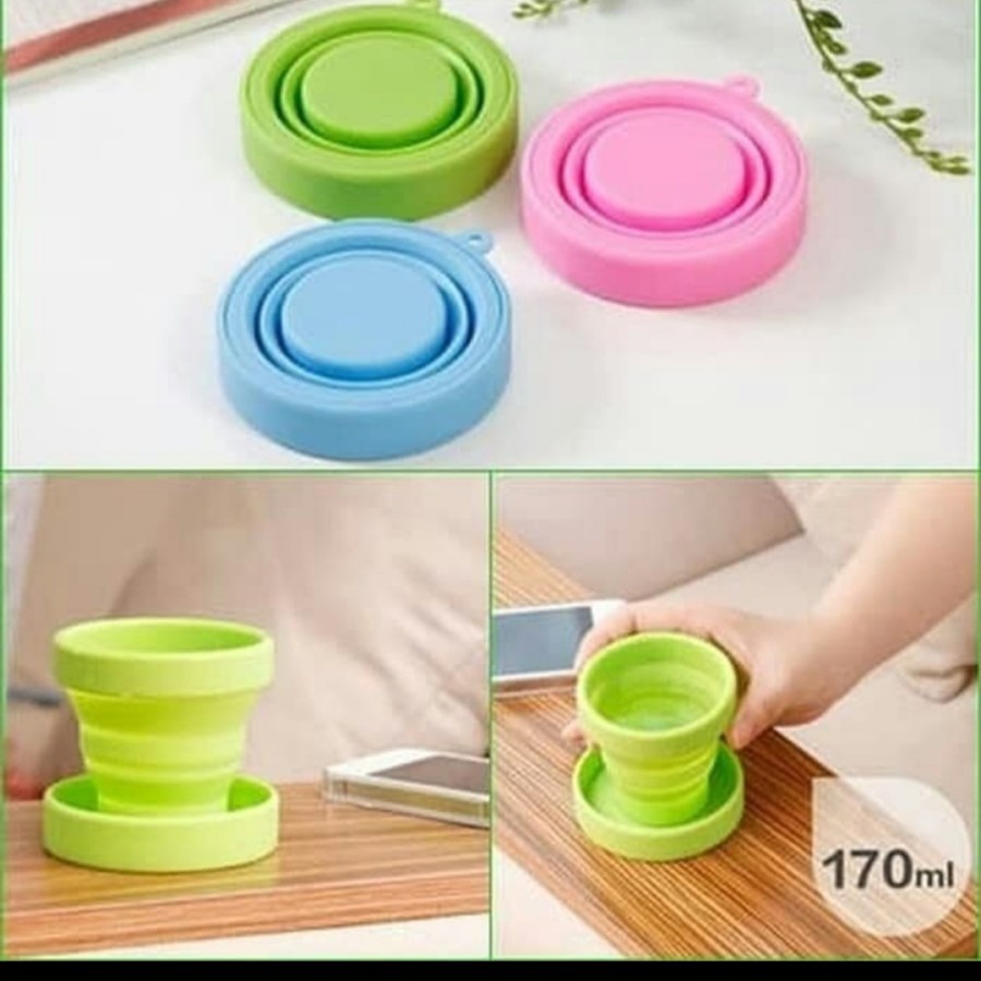 Cup Silikon gelas lipat portable foldable travel cangkir minum tarik