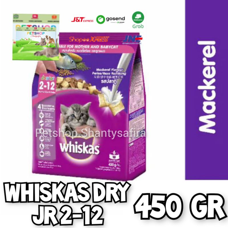 MAKANAN KUCING WHISKAS KERING JUNIOR 450 GR / WHISKAS DRY JUNIOR 450GR 2-12 bulan