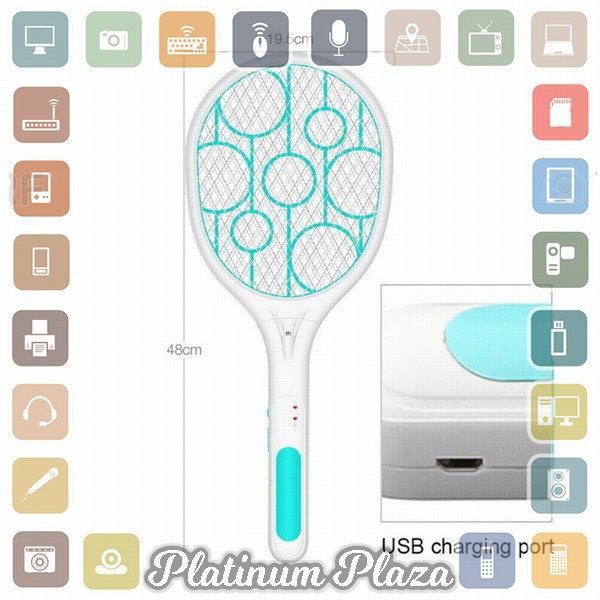 YKPuii Raket Nyamuk USB Rechargeable Lightning Mosquito Swatter Racket - RE9 - Blue`3G4LR0-