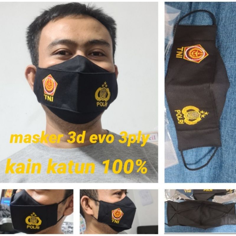 TR masker 3D  EVO tni polri bordir 3ply/3lapis