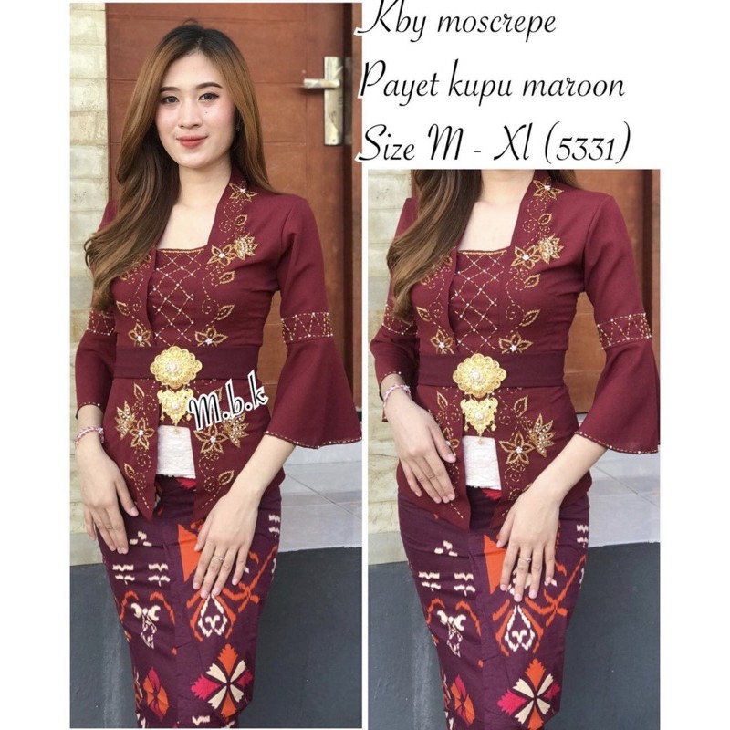kebaya bali moscref payet kupu lengan terompet-Maron