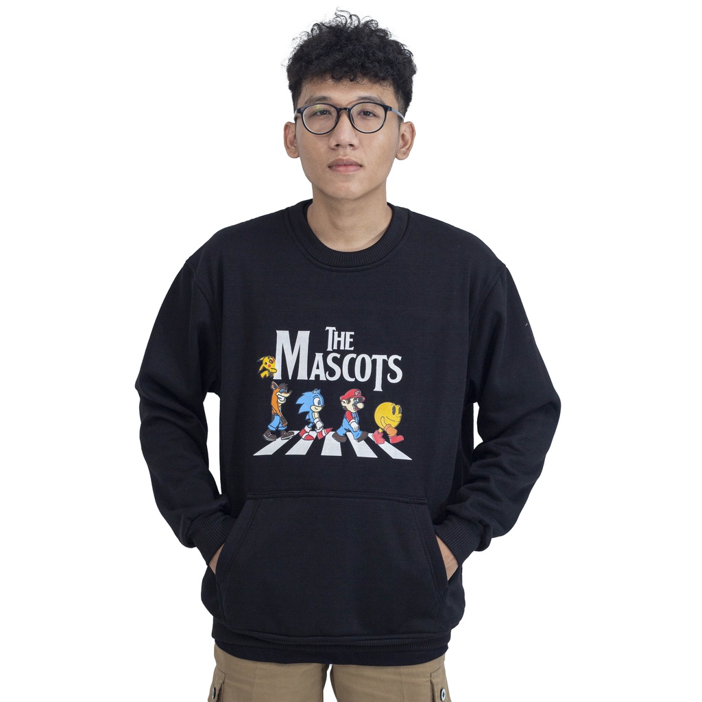 SWEATER HITAM CREWNECK HITAM MASCOT MARIO BROSS CREWNECK SABLON SWEATER SABLON