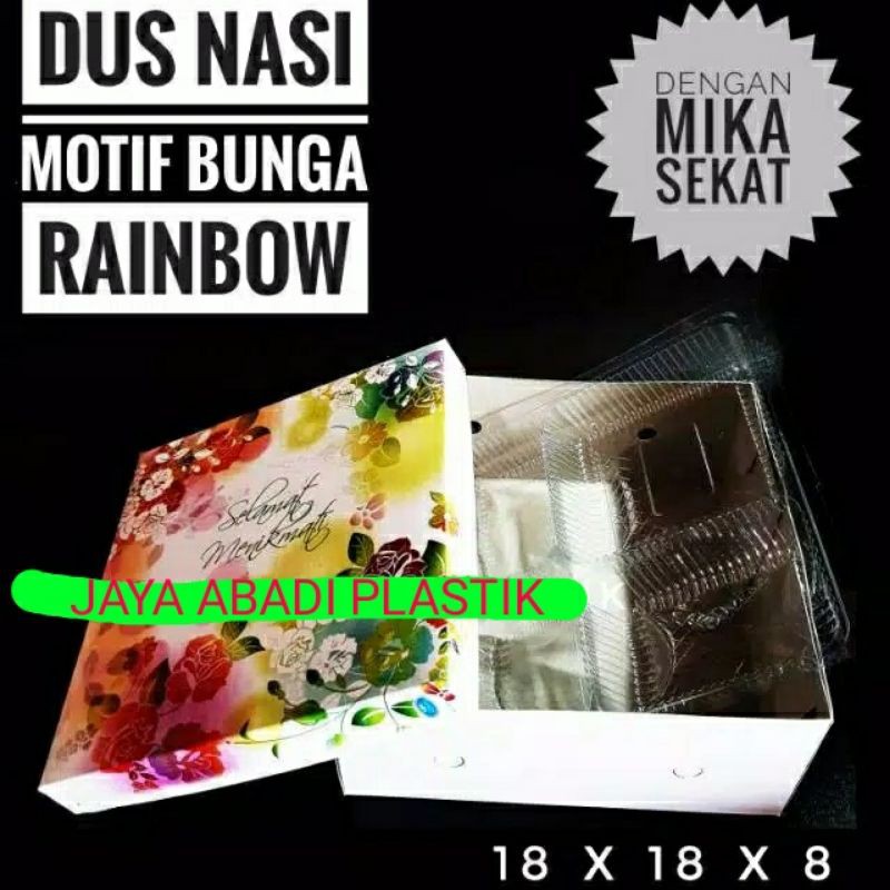 

[ DNM 18 + BUNGA RAINBOW isi 10 pcs ] DUS BOX NASI MOTIF BUNGA