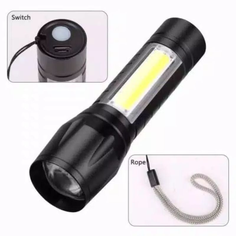 Senter Polisi LED Swatt XPE COB light mini anti air waterproof hemat energi recharge super terang