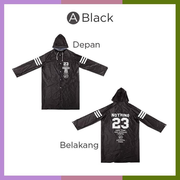 Jas Hujan Korea Modern Trendy Pria Wanita Hitam