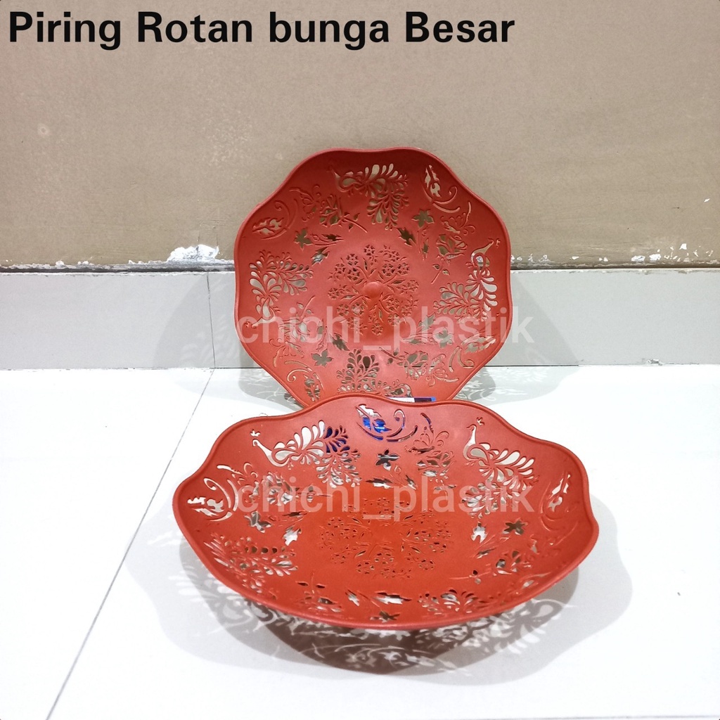 Piring plastik rotan bunga BESAR / piring cantik bunga / piring rotan / piring makan / piring plastik