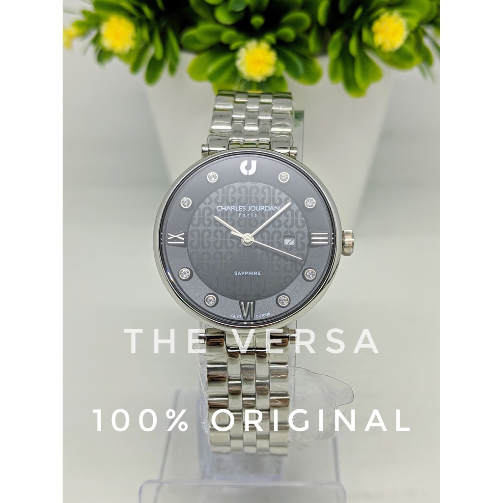 Charles Jourdan CJ1008-2333 Jam Wanita Rantai Silver Plat Hitam