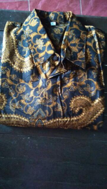 M L Xl Xxl Grosir Kemeja Batik Modern Sogan Jalu Merak Jokowi Prada Badung Gold Emas Hits Terlaris