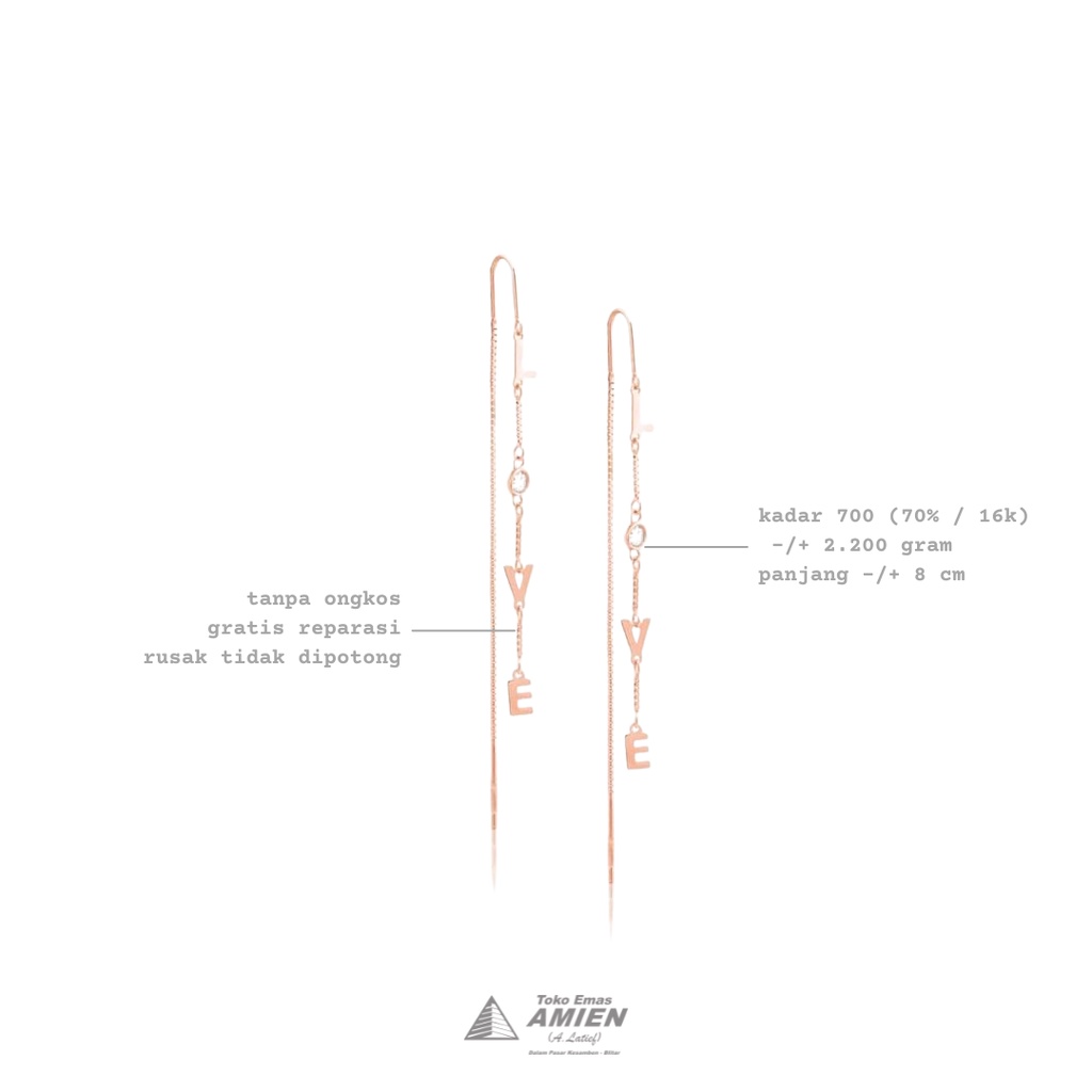 Toko Emas Amien Anting Emas Asli UBS Kadar 700 (70% / 16K) 2.200 Gram - Giwang Panjang Love