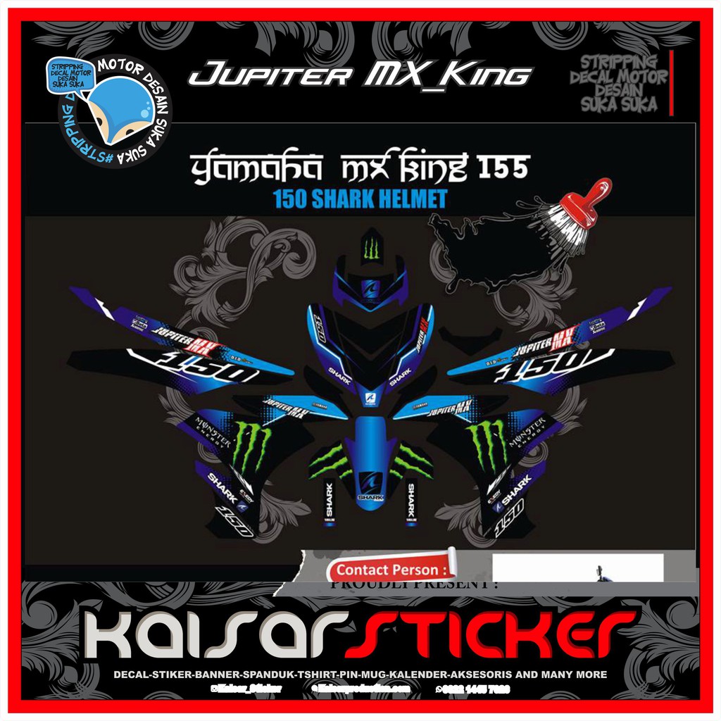 Decal Sticker Motor full body Stiker Yamaha Mx King 150 SHARK HELM BIRU