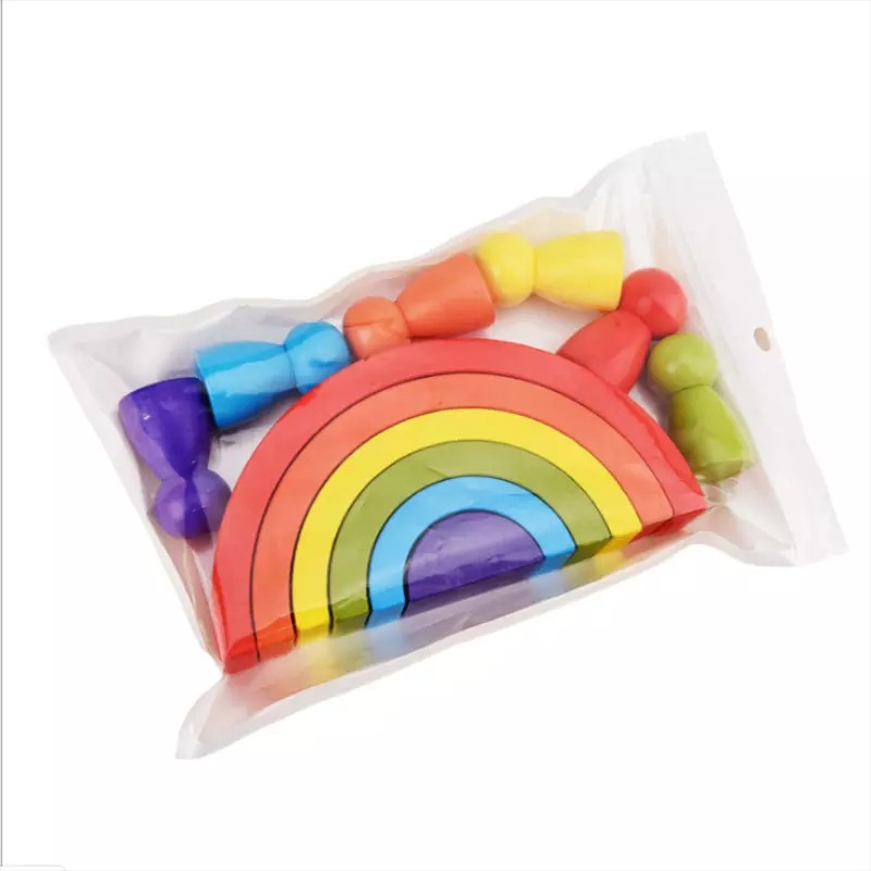 Rainbow Stacking Blocks Wooden Balok Susun Mainan Kayu Mainan Balita Balok Kayu Wooden Toys Wooden Puzzle