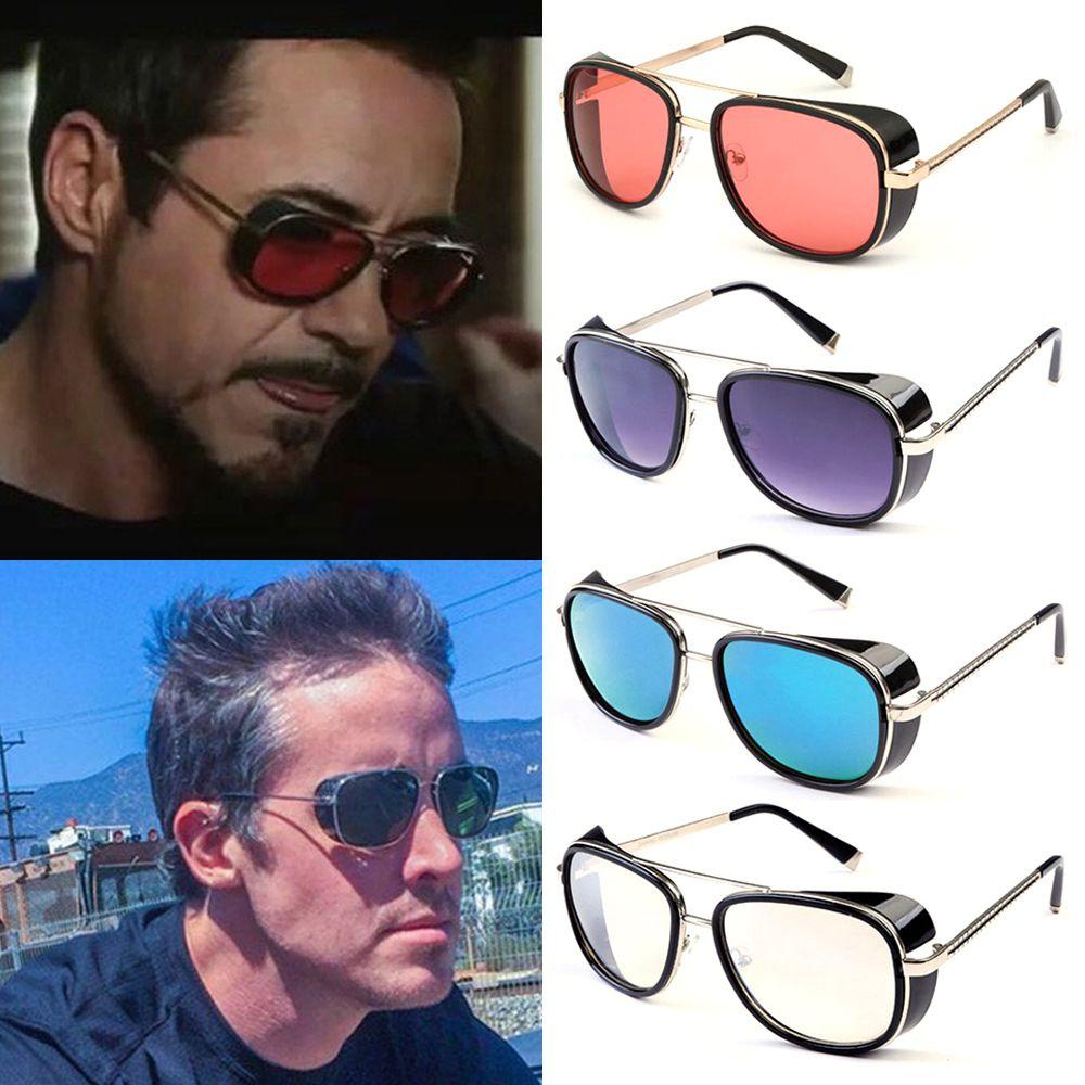 R-flower Iron Man 3kacamata Hitam Retro Cover Side Metal Frame Square Sunglasses