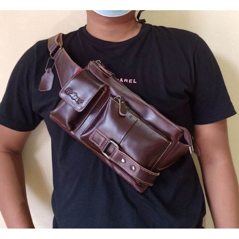 Tas Waist Bag Full Kulit Sapi Asli