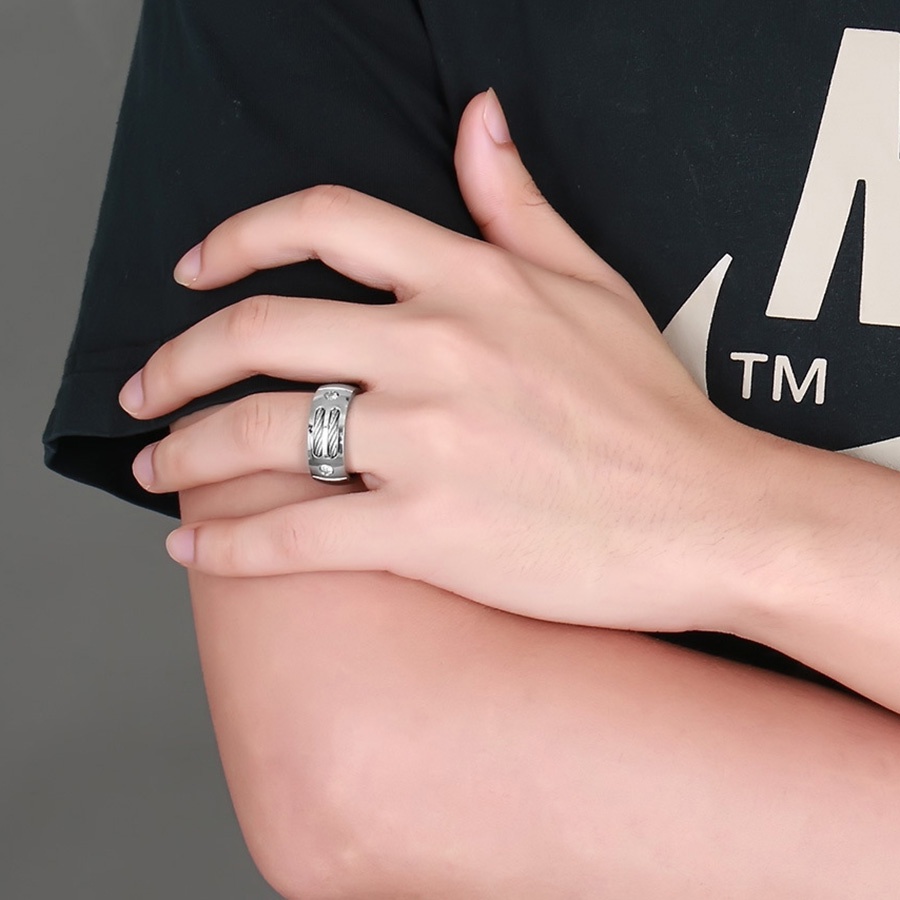 Cincin Berlian Baja Titanium Perak Vintage Pria Punk Fashion Kristal Pertunangan Pernikahan Rings