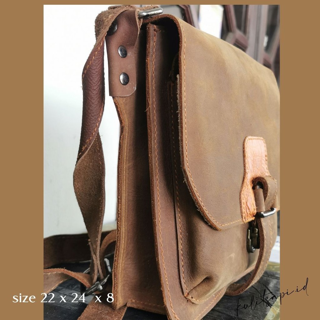 Tas selempang kulit crazy horse asli tebal original