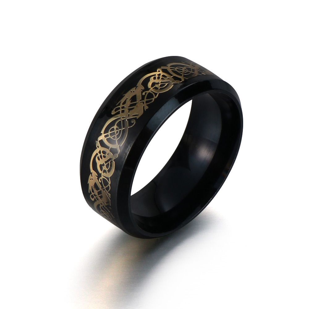 WONDERFUL New Men's Rings Size 6-13 Celtic Dragon Wedding Band Gifts  Stainless Steel Fashion Black Titanium/Multicolor