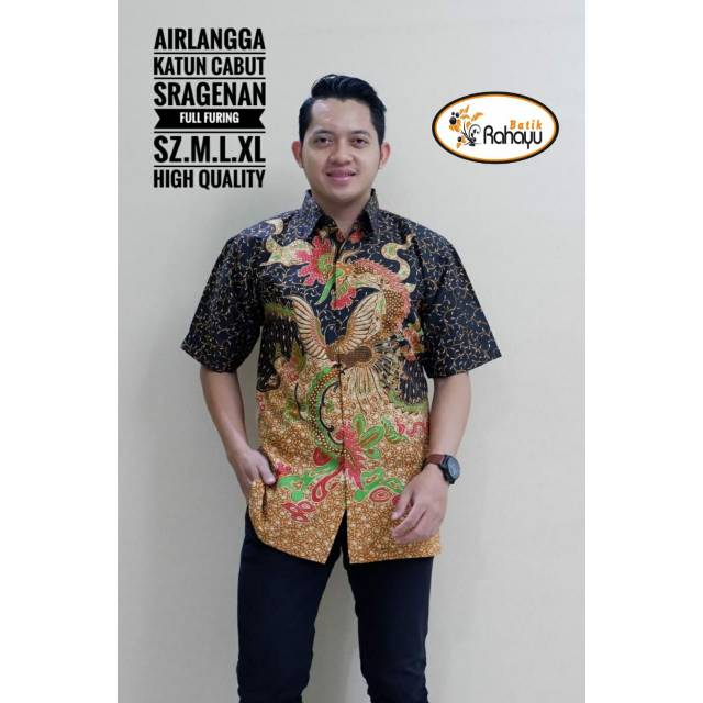 AIRLANGGA PENDEK Kemeja Batik Pria Katun Cabut Full Furing