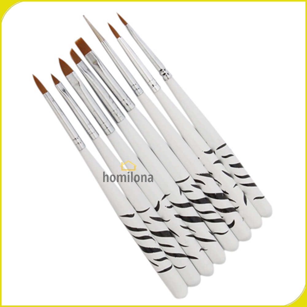 Brush Kutek Kuku Zebra Nail Art 8 PCS - White