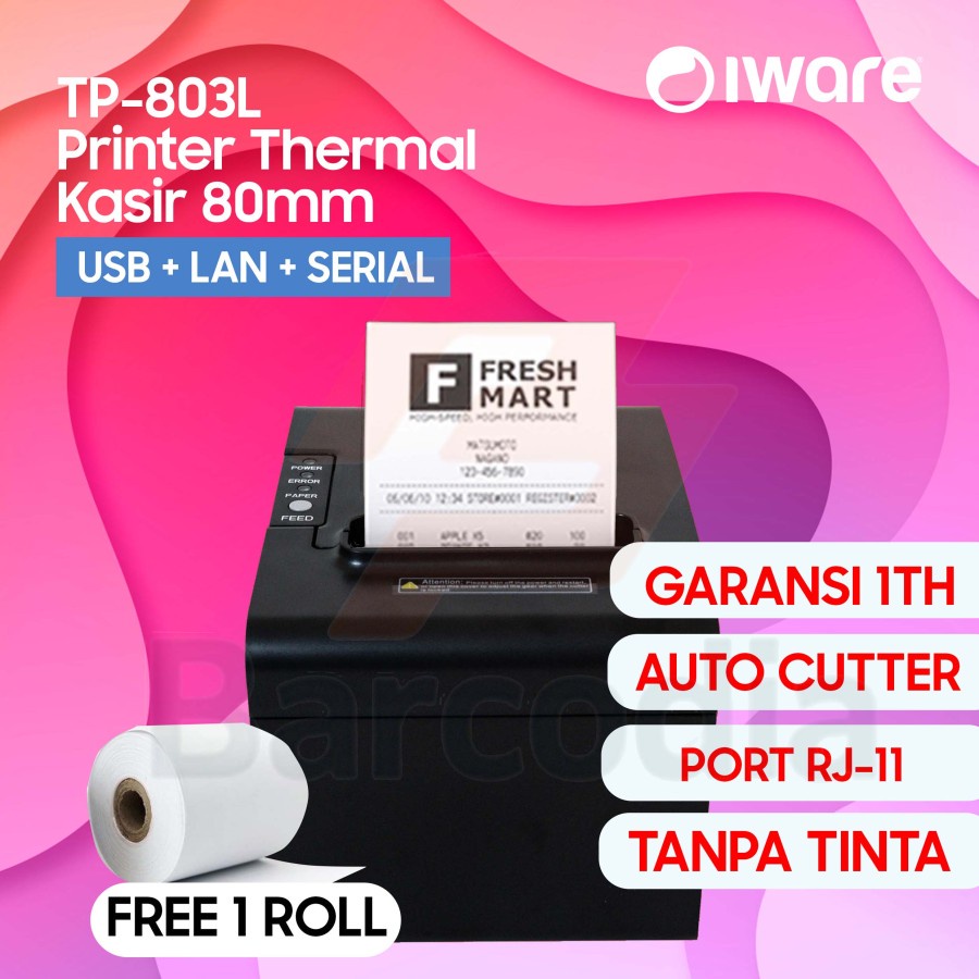 Printer Thermal 80mm untuk Kasir IWARE TP-803L - AUTO CUTTER (USB+LAN+SERIAL)