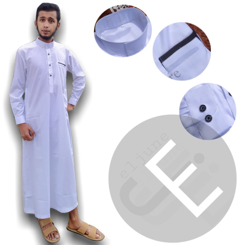 Jubah Pria Muslim Polos Tangan Panjang Putih Dewasa | Gamis Laki laki Terbaru | Jubah Al Harian | Ga