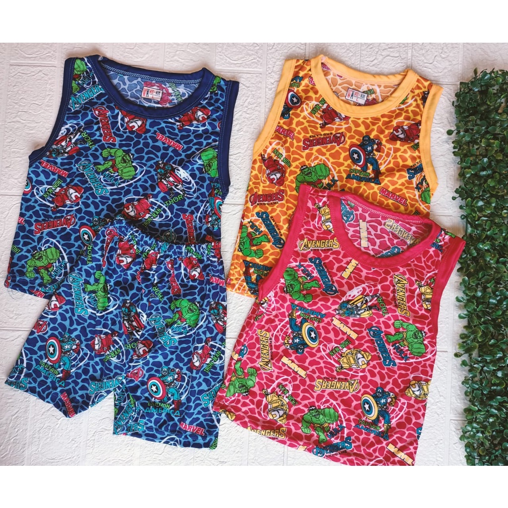 Setelan Anak Singlet Animasi | Laki-Laki Motif Anak Kartun Lucu | Lengan Kutung | B