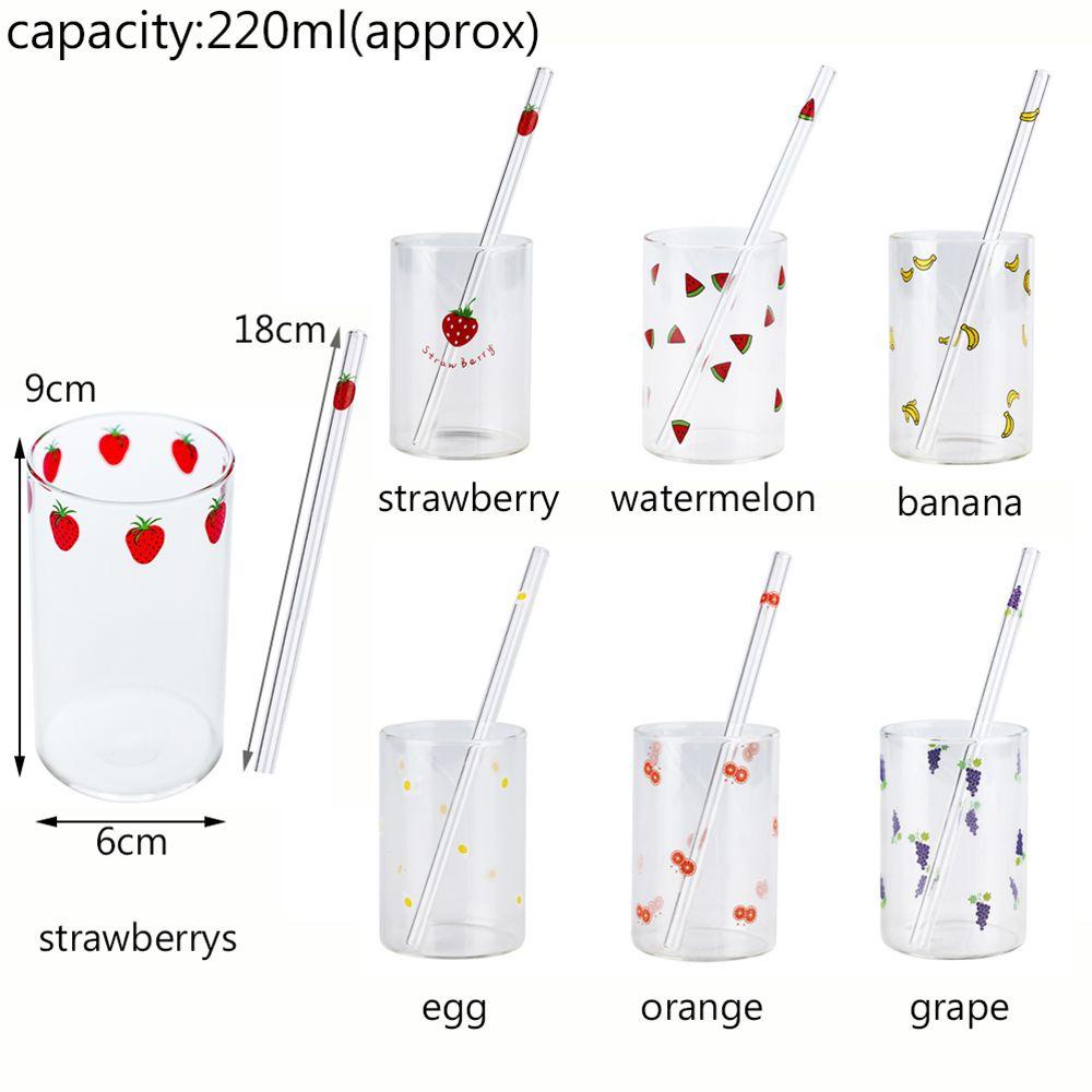 [Elegan] Gelas Kaca 1pcs 300ml Menebal Untuk Teh, Susu, Kopi Lucu Transparan Kreatif Cangkir Tahan Panas Dengan Sedotan