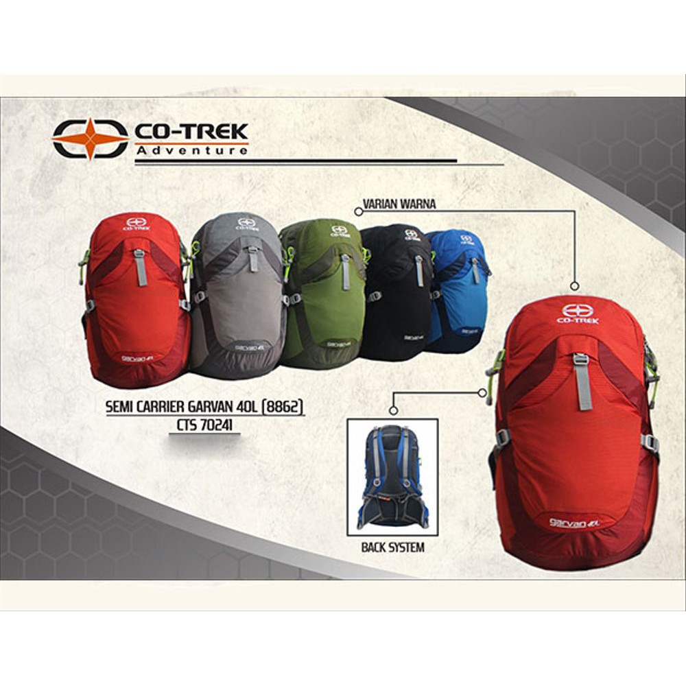ORIGINAL TAS RANSEL PUNGGUNG COTREK DAYPACK GUNUNG CO-TREK GARVAN 40L MERAH -