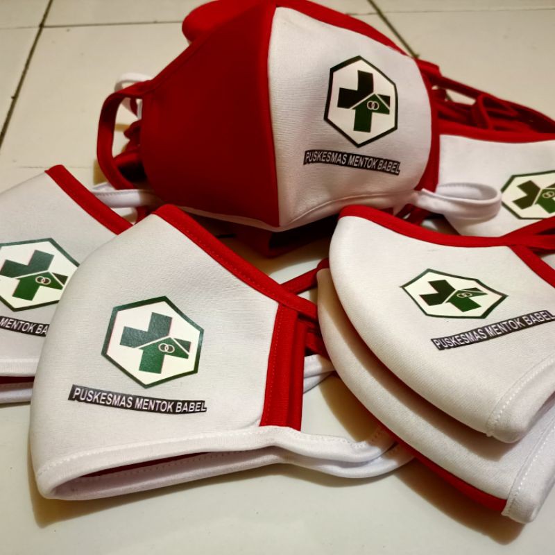 custom kaos masker kaos 3ply merah putih gratis Sablon Logo/Nama- warna masker kombinasi