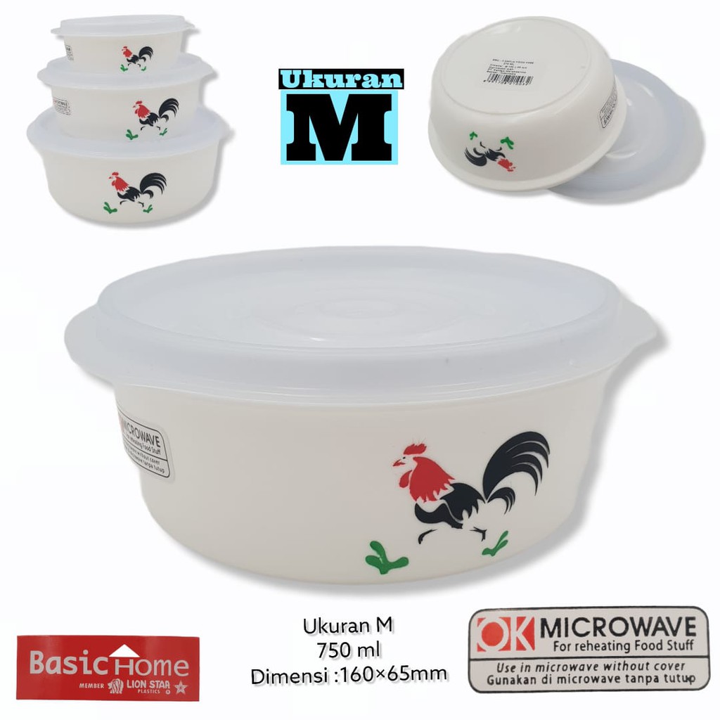 Mangkuk Mixing Bowl Ayam Jago+Tutup/Mangkok Ayam/ Food Saver Ayam Jago/ Mangkok + Tutup/ Wada